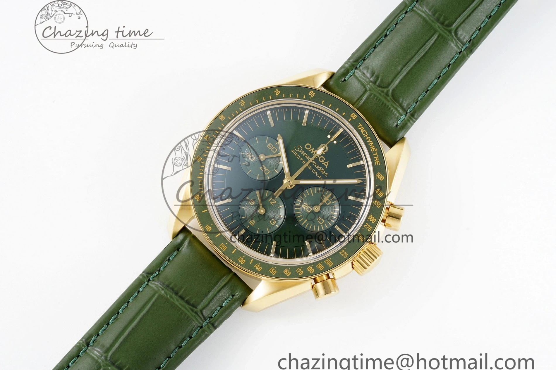 0512 Speedmaster Moonwatch in Moonshine Gold YG RMF Best Edition Green Dial on Green Leather Strap Manual Chrono EasyCare 7832